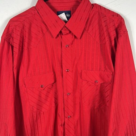 🔥🔥 Vintage WRANGLER Pearl Snap Western Cowboy LS Shirt Red Pinstriped 2XLT - E - Picture 1 of 8